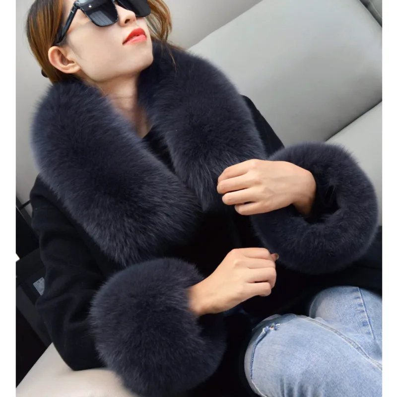 Top Trends: Real Fox Fur Collar And Cuffs Set Winter Coat Hood Decors For Woman Luxury Natural Fur Scarf Black Arm Wrist Fur Sleeves Cuff Shoppable Styles - Image 3