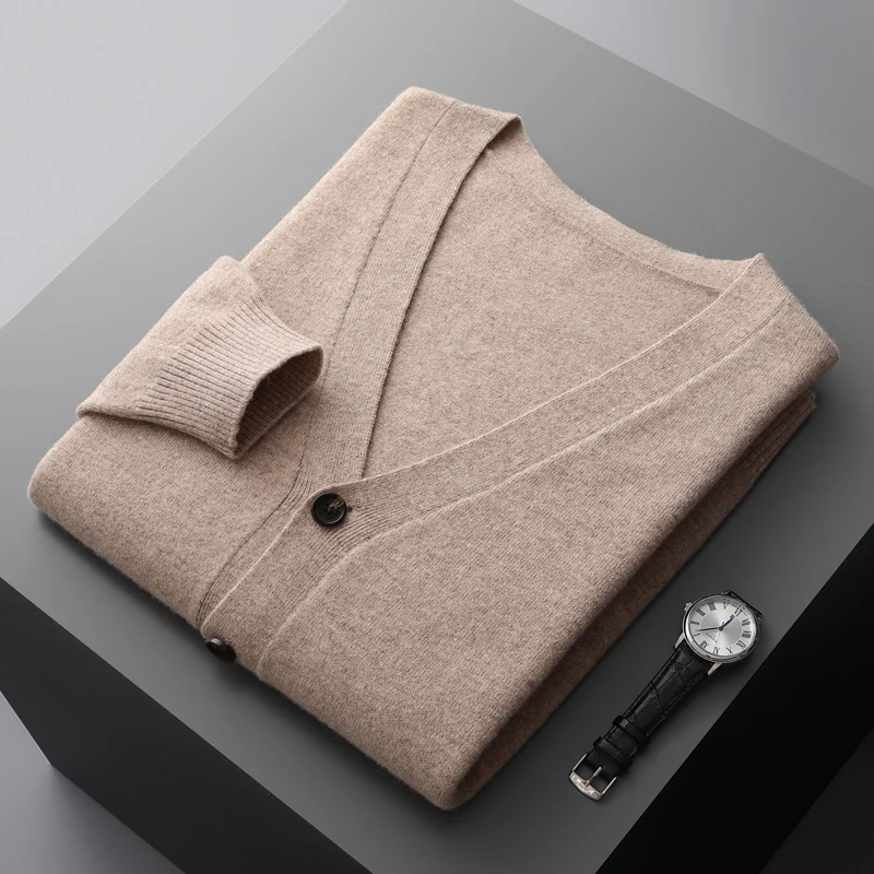 Top Trends: 100% Merino Wool Men&#039;s Cardigan Cashmere Sweater Autumn And Winter New Knitted Coat Solid Color Long Sleeve High Quality Coat Shoppable Styles