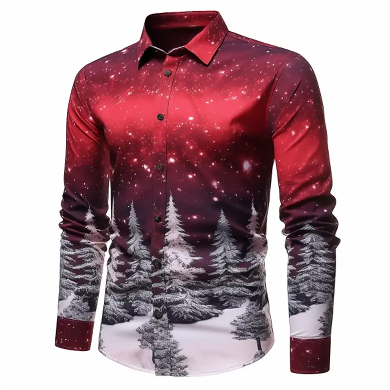 Top Trends: Christmas Tree Starry Night Print Men's Long-sleeved Shirt High Quality Comfortable Men's Lapel Top Men's Shirt 2024 New Style Shoppable Styles