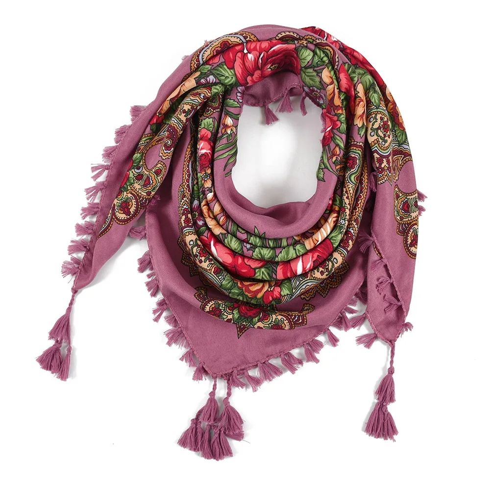 Top Trends: 90*90cm Russian National Scarf Women Retro Floral Pattern Shawls Russian Square Scarves Babushka Headscarf Hijab Wraps Shoppable Styles