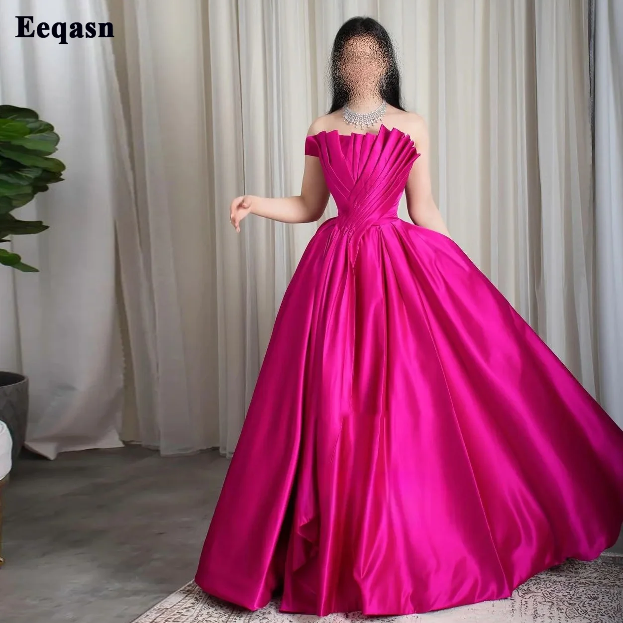 Top Trends: Fuchsia Saudi Arabic Prom Dresses Pleated Strapless Satin A Line Dubai Formal Evening Party Dress Women Party Occasion Gowns Shoppable Styles