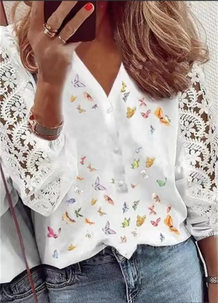 Top Trends: Blusas Para Mujer Spring Solid Button Lace Splice Women Shirt Top White Women Blusas De Mujer Bonitas Y Baratas Blusas Mujer Shoppable Styles