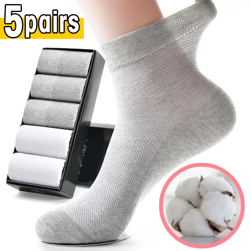 Top Trends: 5pairs Men Socks Solid Black White Gray Cotton Mesh Breathable Low Cut Short Sock Women Men Absorb Sweat Sports Socks Ankle Sock Shoppable Styles