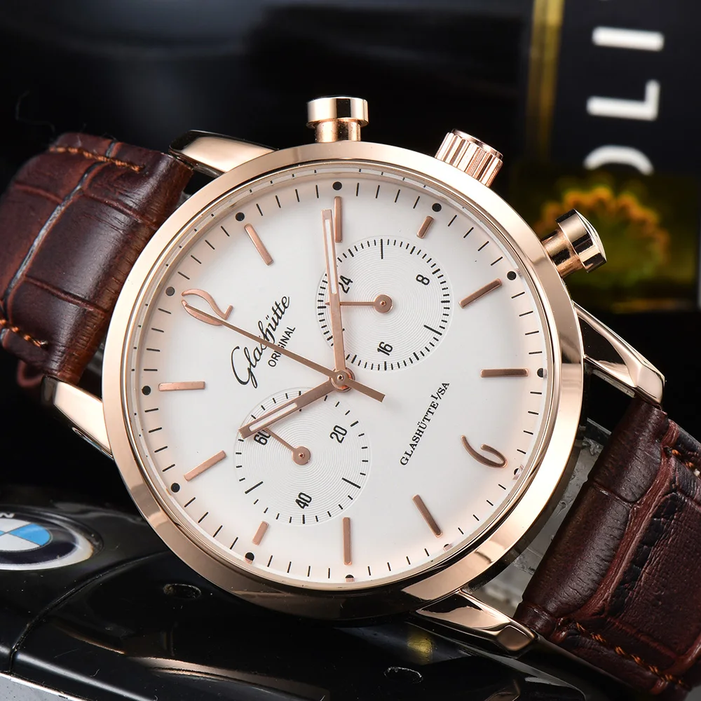 Top Trends: Rose Gold Glashutte Original Quartz Watch Men Unique Creative Luxury Brand Decorative Dial Sport Men Watch Military Strap Clock Shoppable Styles