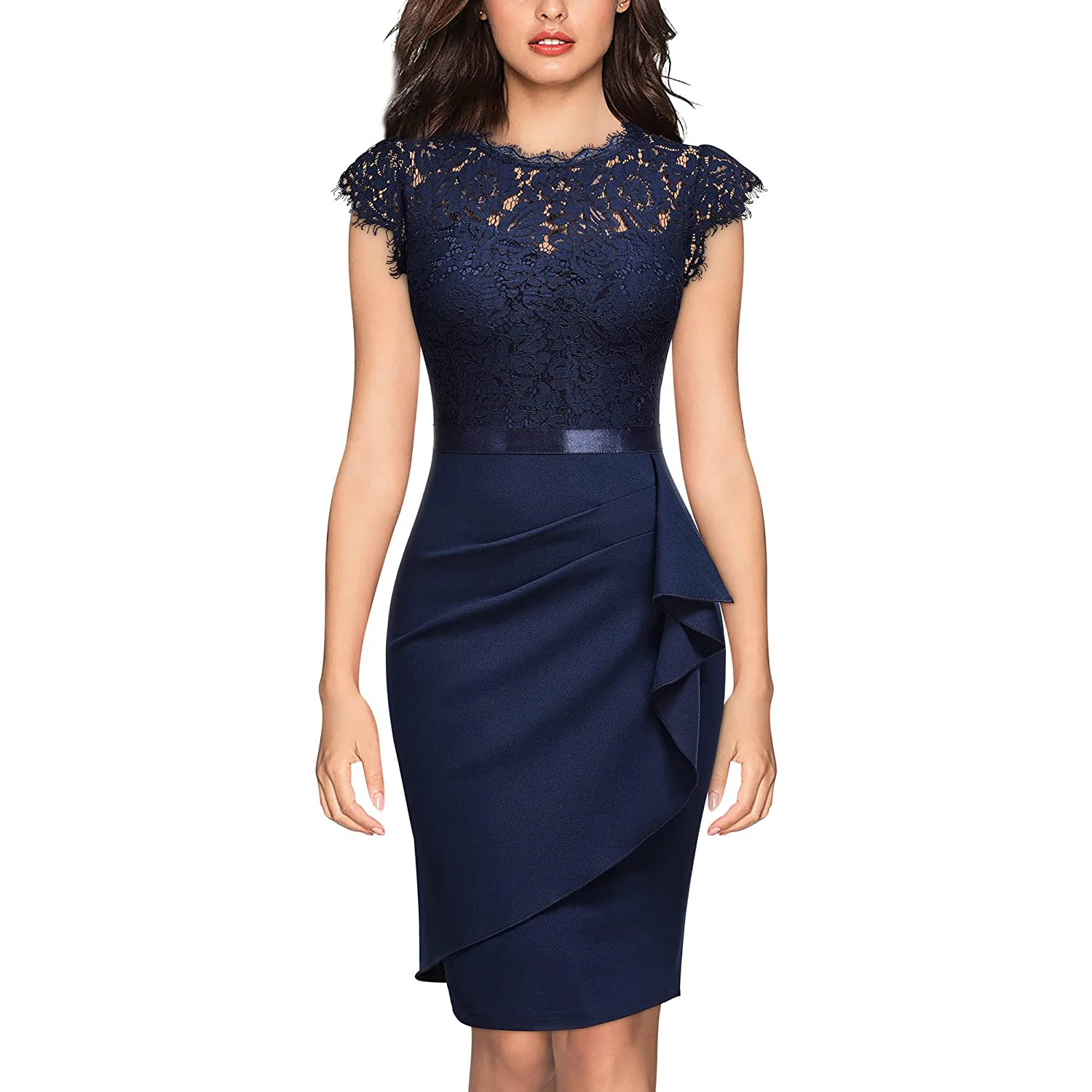 Top Trends: Women's Elegant Floral Lace Ruffle Cap Sleeve Cocktail Party Knee Length Dress Shoppable Styles