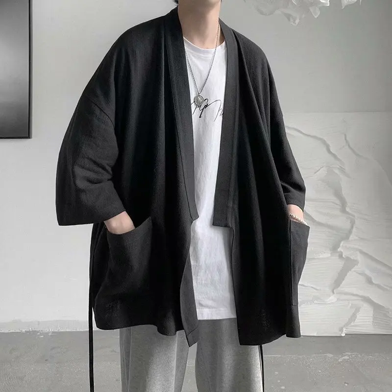 Top Trends: Cotton Linen Japanese Kimono Cardigan Retro Japanese Style Yukata Tops Vintage Harajuku Kimono Jackets Casual Male Yukata Haori Shoppable Styles