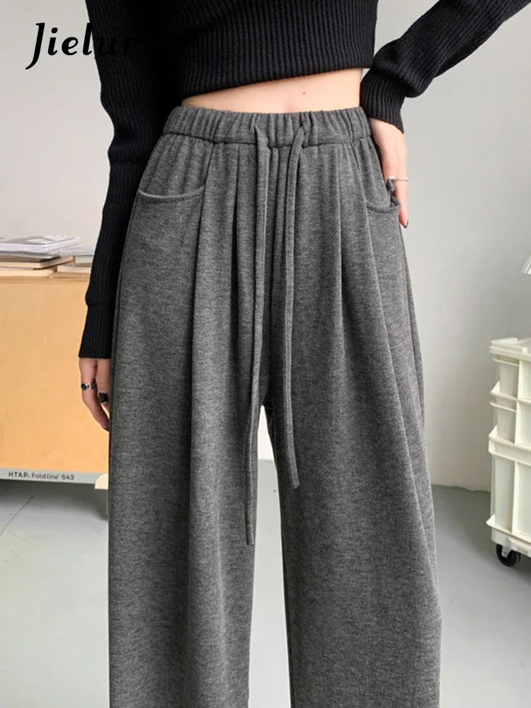 Top Trends: Jielur Dark Grey Sport Loose Casual Women&#039;s Pants Simple Solid Color Fashion Basic Female Wide Leg Pants Office Ladies Trousers Shoppable Styles