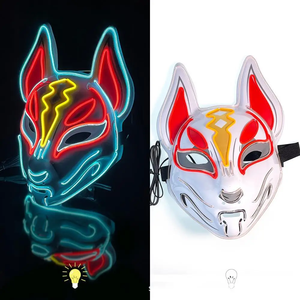 Top Trends: Hot Sale Halloween Glowing Face Mask LED Fox Mask For Men Women Game Theme Mask Cosplay Party Carnival Costume Half Face Mask Shoppable Styles