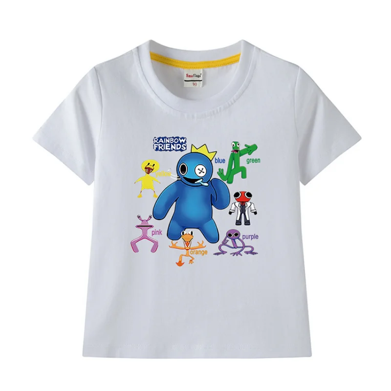 Top Trends: Rainbow Friends Kids T-shirt Graphic Anime Blue Green Purple Orange Pink Yellow Short Sleeve Comic 100% Cotton Tee-shirt Boy Tops Shoppable Styles