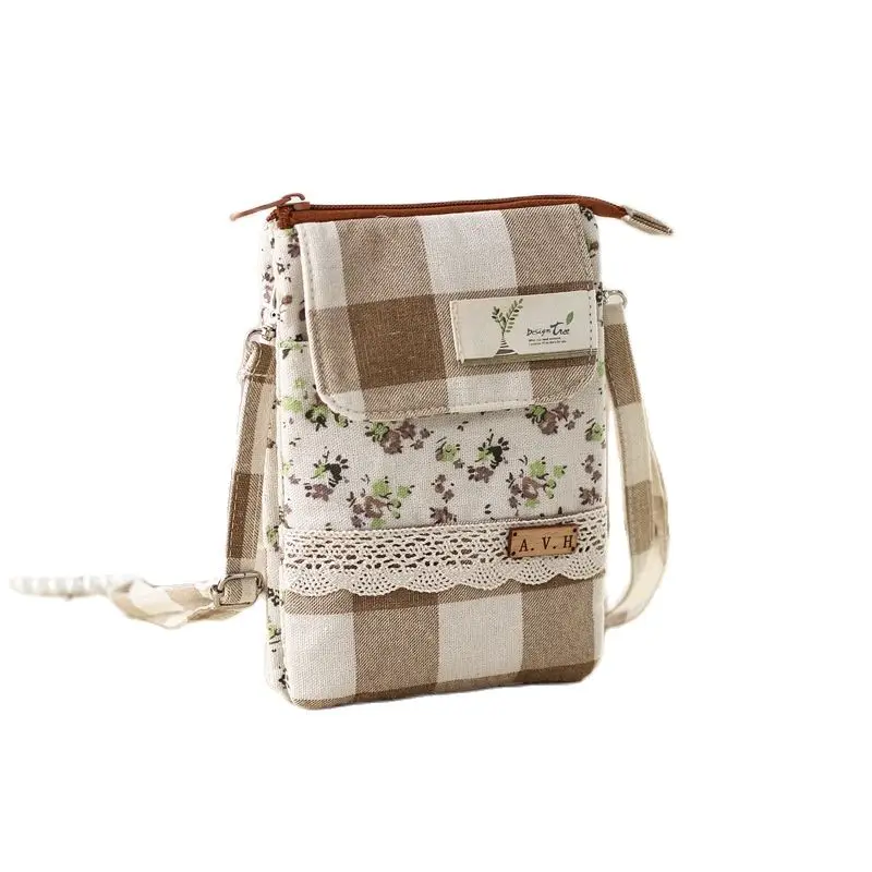 Top Trends: Women's Wallets Cotton Ladies Phone Purses Little Floral Plaid Pattern Coin Pouches Cute Shoulder Bags 2022 For Girls Women Shoppable Styles