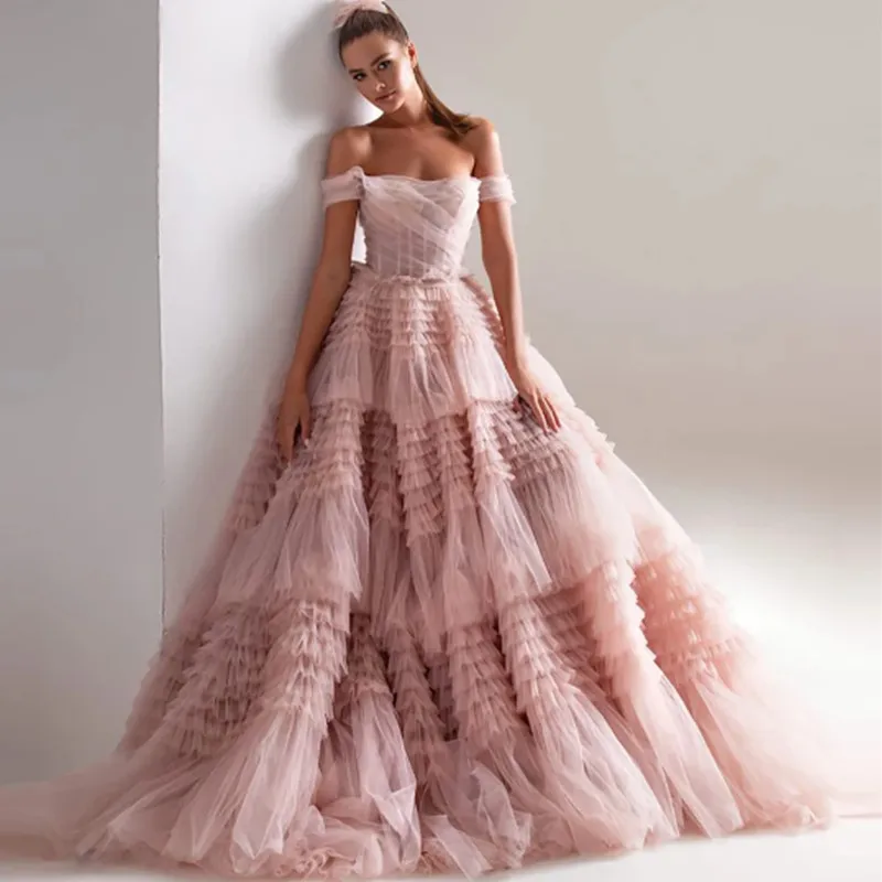 Top Trends: Aleeshuo Gorgeous Tiered Tulle Prom Dresses Sweetheart Maxi Ruffles Off The Shoulder A-Line Evening Party Dresses Long Prom Gown Shoppable Styles