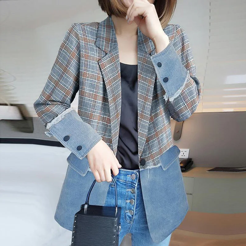 Top Trends: Fashion Lapel Button Spliced Loose Lattice Blazer Female Clothing 2023 Autumn New Casual Tops All-match Office Lady Blazers Shoppable Styles