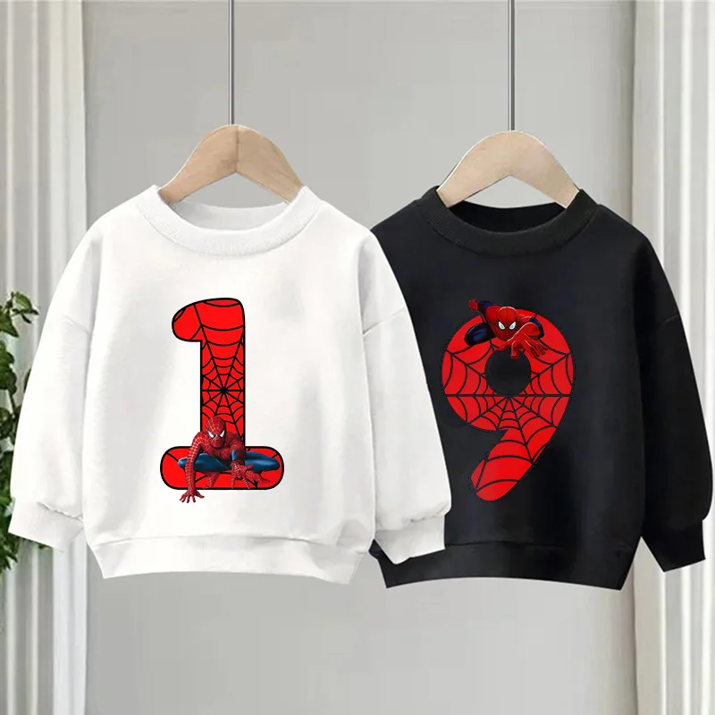 Top Trends: Spiderman Children Sweatshirts Super Hero Birthday Number 1-9 Marvels Clothes Kawaii Cartoons Pullover Girl Boy Kid Sportswear Shoppable Styles