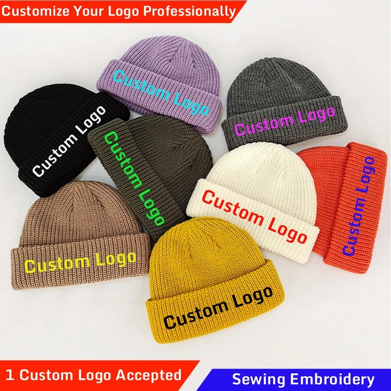 Top Trends: Custom Logo Beanie, Men's Cap Your Embroidered Design Hats For Woman Winter Warm Skull Balaclava DIY Team Logo Elastic Knit Cap Shoppable Styles