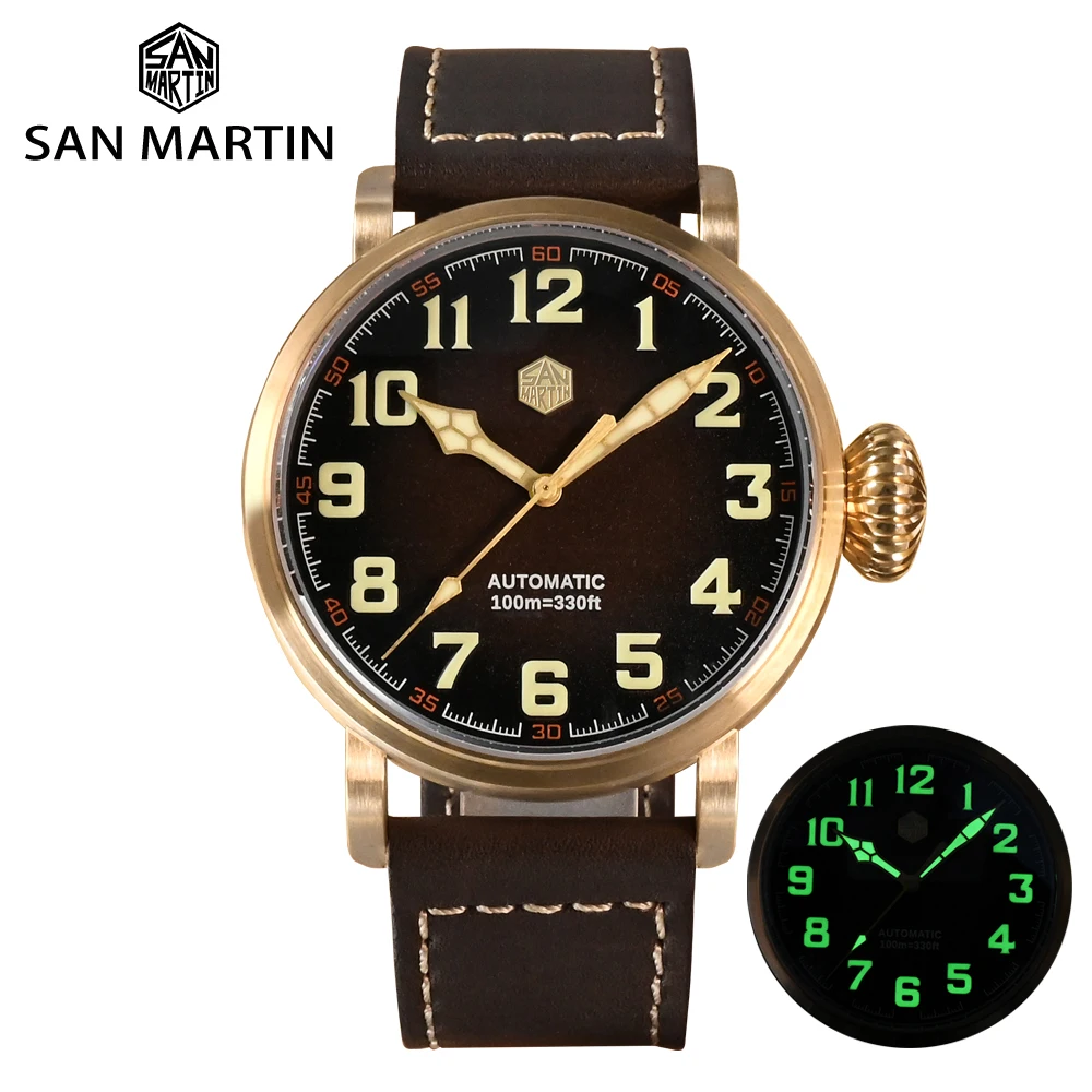 Top Trends: San Martin 45mm CuSn8 Bronze Pilot Men Watch YN55A Automatic Mechanical Vintage Military Simple Style Sapphire Waterproof 10Bar Shoppable Styles