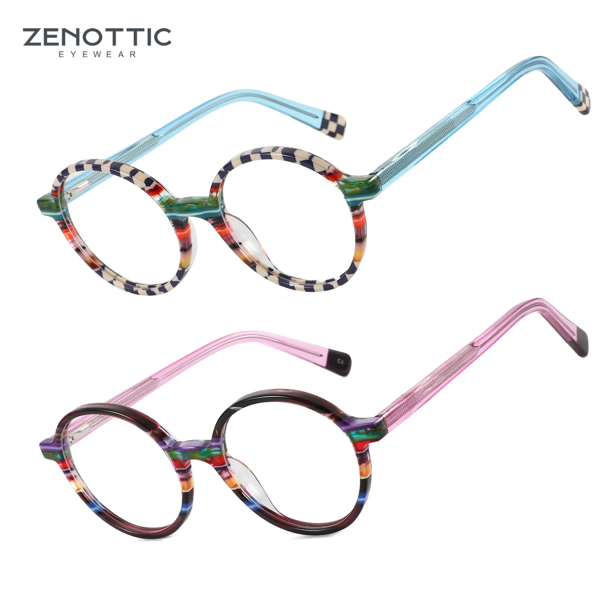 Top Trends: ZENOTTIC 2023 Fashion Spotted Pattern Optical Frame Unisex Acetate Glasses Non-Prescription Round Italian Design Eyeglasses Shoppable Styles