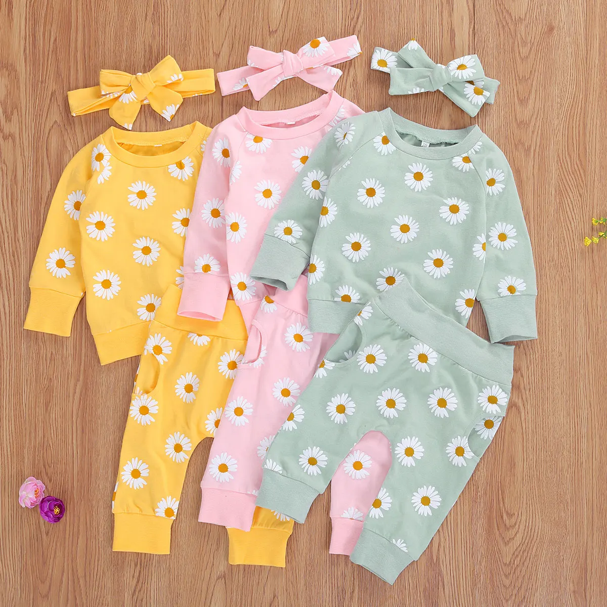 Top Trends: 0-18M Newborn Infant Tracksuits Baby Girl Clothes 2pcs Daisy Print Long Sleeve Sweatshirts Tops Pants Headband Autumn Outfits Shoppable Styles