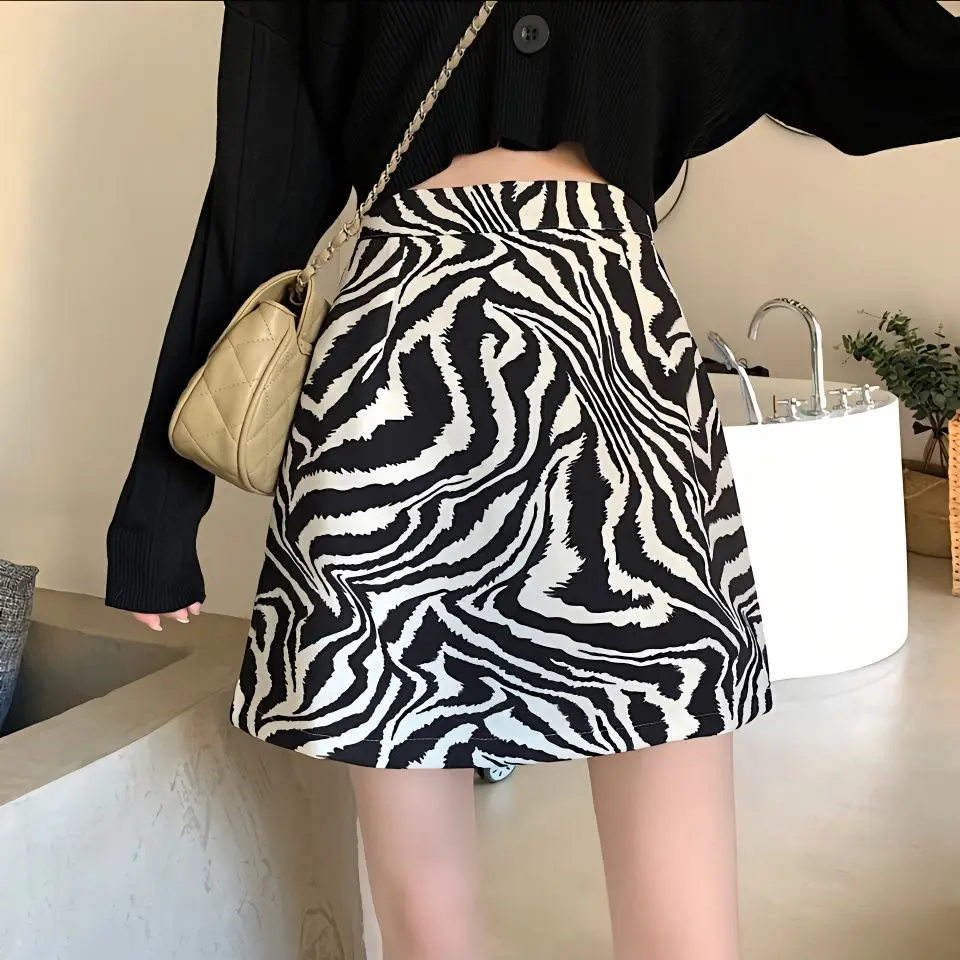 Top Trends: Korean Zebra Print Midi Skirt Women Autumn New Female A-line High Waist Loose Skirts Vintage Mini Skirt Shoppable Styles