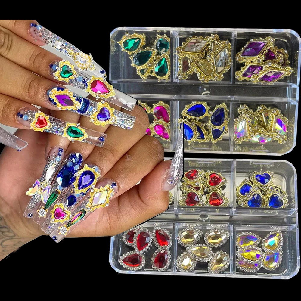 Top Trends: 1Box 3D Nail Art Rhinestone Gems Decoration Metal Alloy AB Iridescent Hearts Nail Charms Luxury Diamond Nail Supplies Jewelry Shoppable Styles