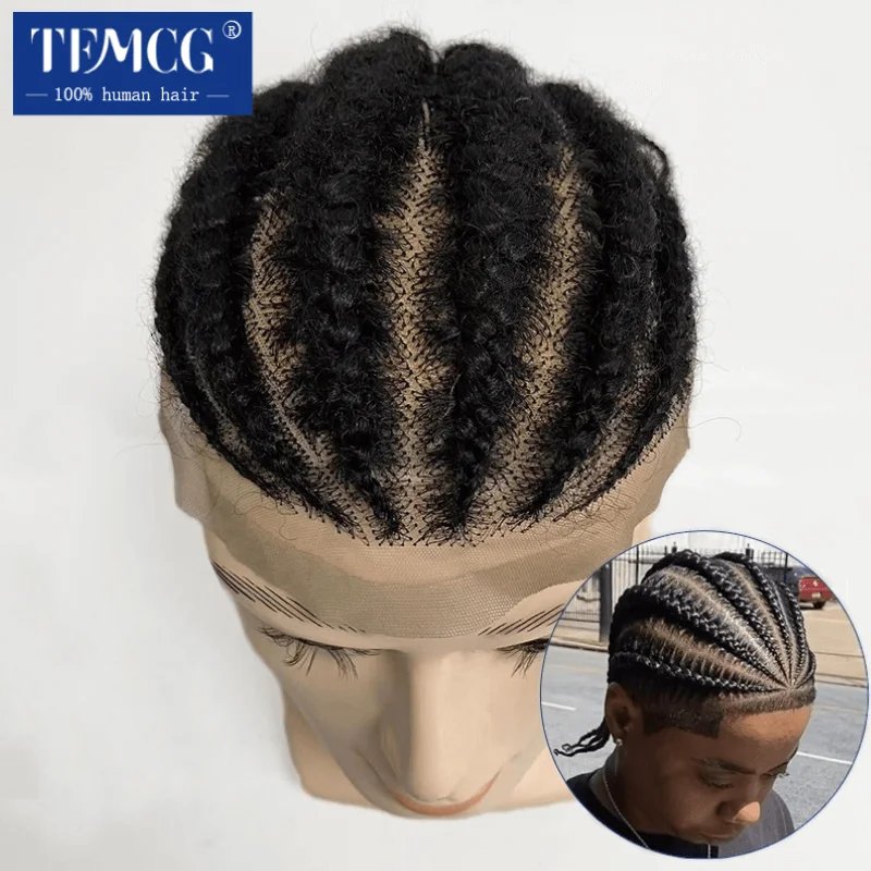 Top Trends: Toupee For Men Braided Full Lace Toupee For Black Men Human Hair Replacement Afro Corn Braids Male Hair Prosthesis Wigs For Men Shoppable Styles