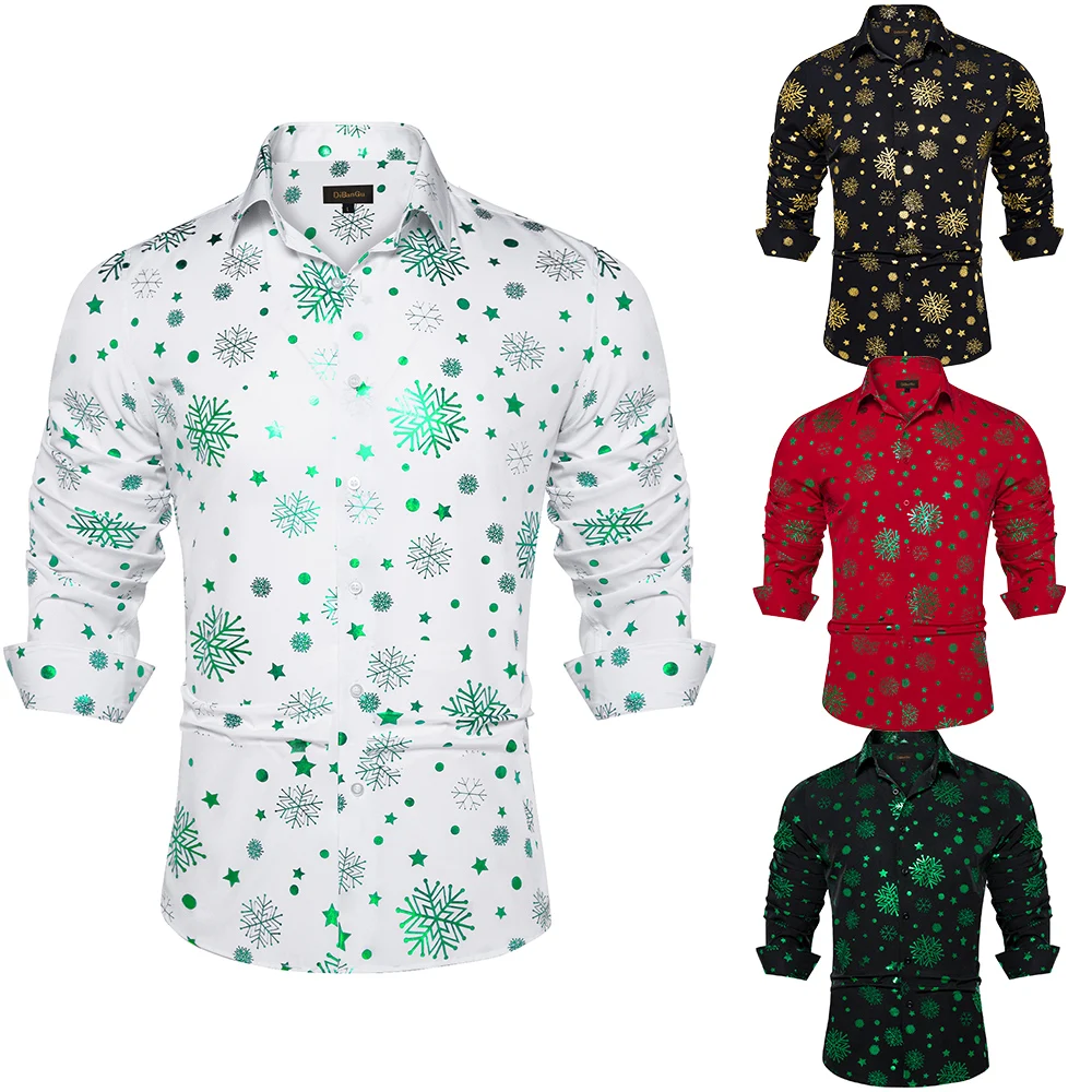 Top Trends: Men's Shirt Long Sleeve For Christmas Green Red Black Button Down Collar Dress Shirts Blouse With Snowflake Pattern Men Clothing Shoppable Styles