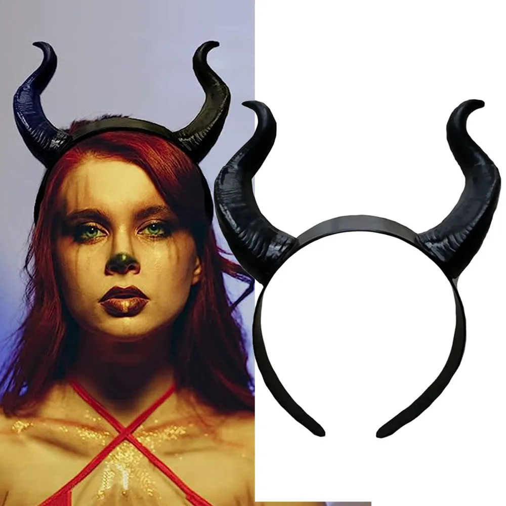 Top Trends: Women Black Queen Witch Demon Horns Headpiece Cosplay Animal Antelope Ox Devil Headdress Christmas Halloween Party Costume Prop Shoppable Styles