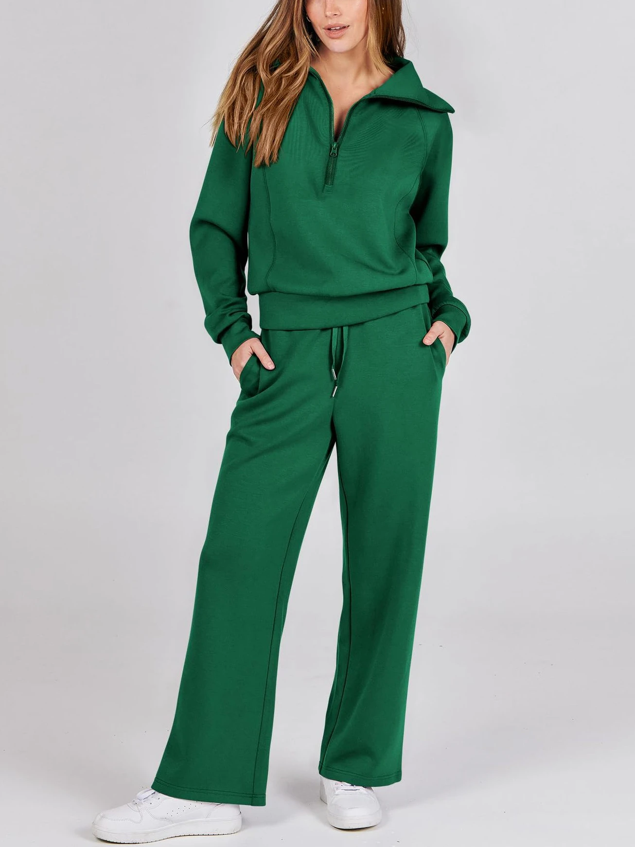 Top Trends: 2023 New Casual Sports Pants Two-piece Set Fashionable Loose Long-sleeved Half-zip Top Autumn High-waisted Elegant Women's Sets Shoppable Styles