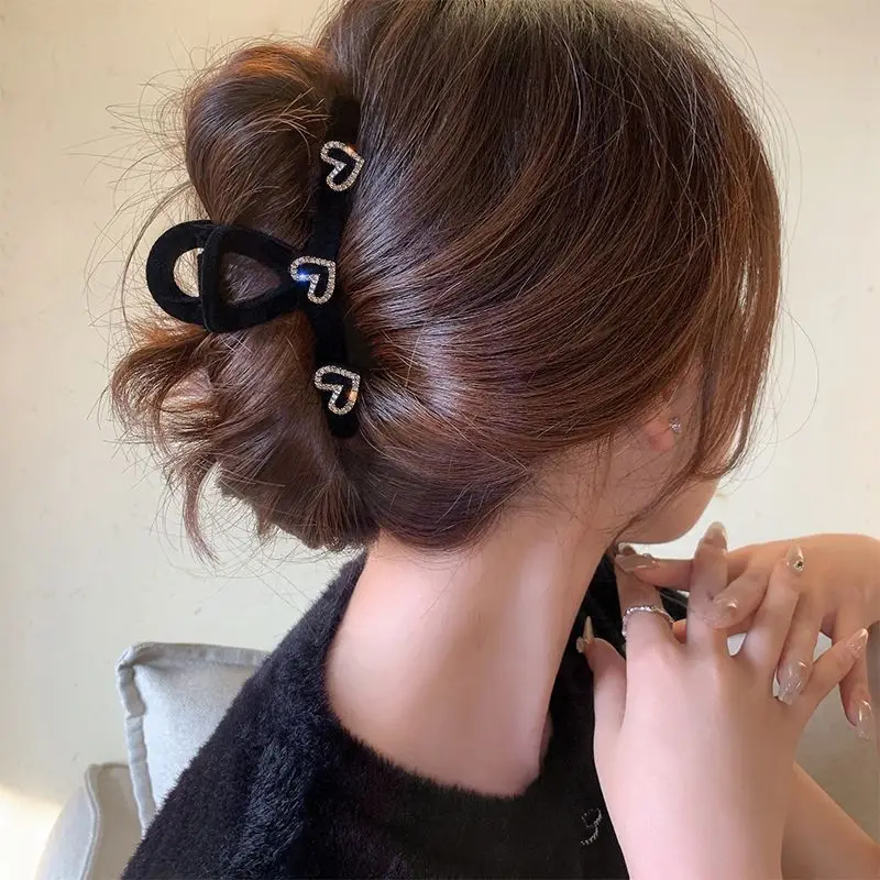 Top Trends: Love Rhinestone Premium Black Flocking Clip Headwear Large Hair Clip High Horsetail Pan Hair Clamping Clip Female Hair Jewelry Shoppable Styles