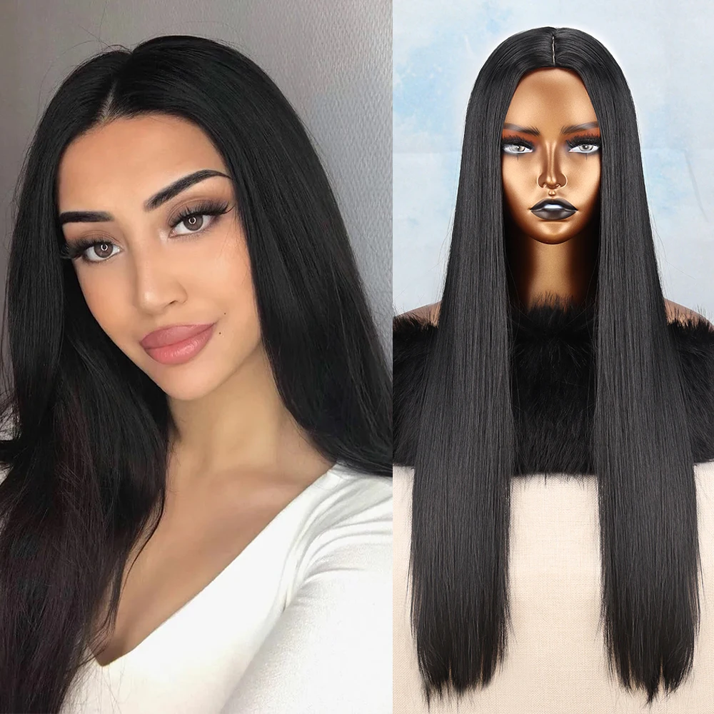 Top Trends: Long Straight Lace Front Synthetic Wig Without Bangs For Women Hair Fibers Are Heat Resistant Cosplay Daily Wear Shoppable Styles