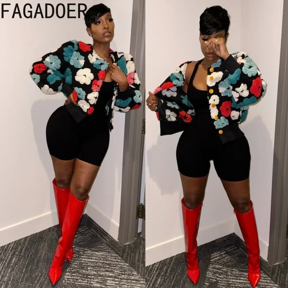 Top Trends: FAGADOER Elegant Women Floral Appliques Long Sleeve Jackets Coat Buttons Warm INS 2023 Fall Winter Streetwear Fashion Outwear Shoppable Styles