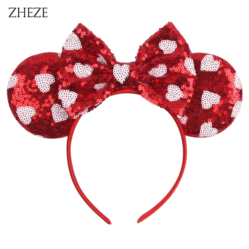 Top Trends: 2023 Valentine&#039;s Day Mouse Ears Headband For Girls Women Sequins Love 5&quot;Bow Hairbands Festival Party DIY Hair Accessories Femmes Shoppable Styles