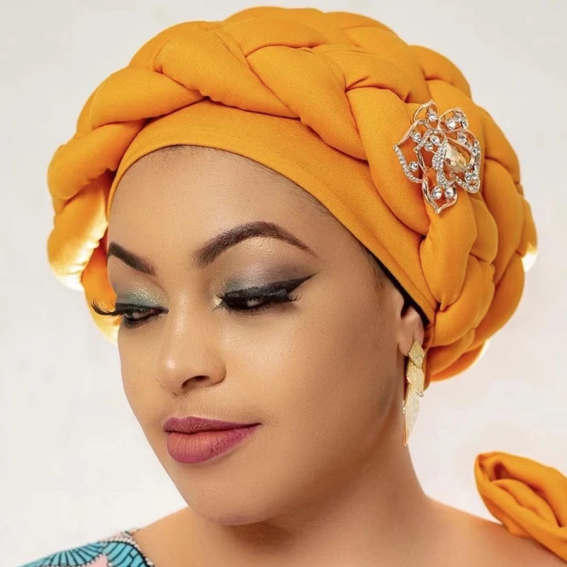 Top Trends: 2022 NEW Braid African Headtie Nigeria Auto Gele Women Turban Cap Trendy Female Head Wraps Muslim Hijab Cap Turbante Mujer Shoppable Styles