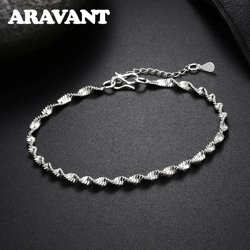 Top Trends: 925 Silver Wave Bracelet Chain For Women Wedding Party Fashion Jewelry Shoppable Styles