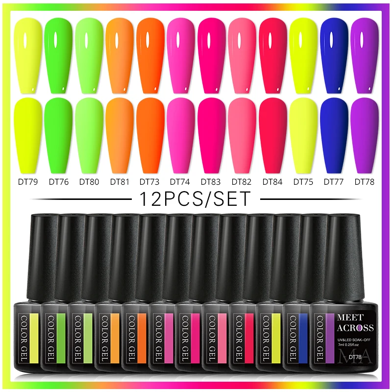 Top Trends: 10 / 12Pcs Fluorescent Gel Nail Polish Set 7ML Neon Vernis Semi Permanent Soak Off UV Led Hybrid Gel Varnishes Base Top Coat Kits Shoppable Styles