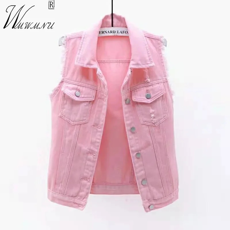 Top Trends: Korean Fashion Pink Denim Vests Women Casual Cowboy Sleevless Jackets 2023 Summer Jean Chalecos Mujer Oversize Short Waistcoat Shoppable Styles