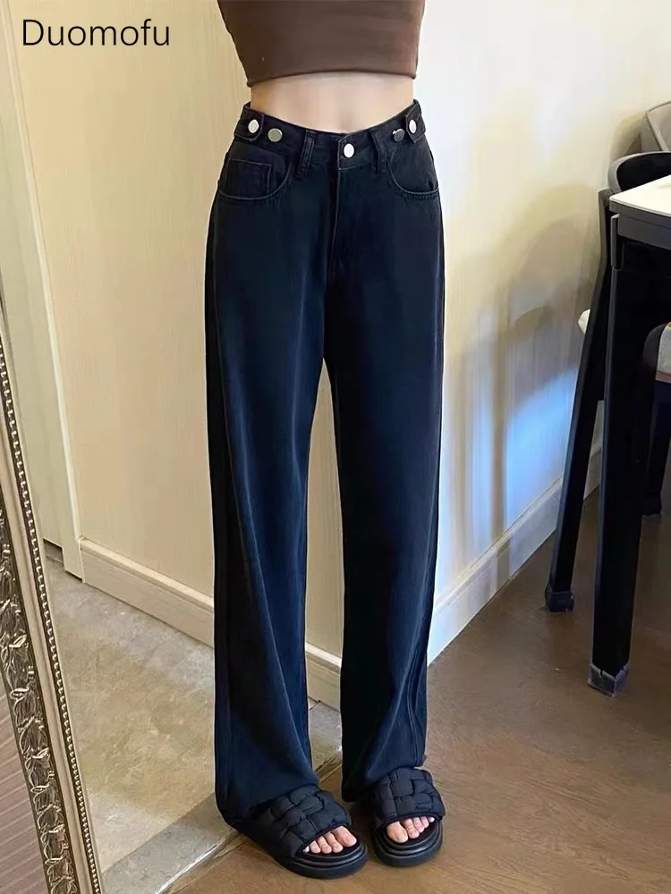 Top Trends: Duomofu Black Basic High Waist Slim Chic Button Women Jeans Autumn Loose Fashion Full Length Simple Casual Straight Female Jeans Shoppable Styles