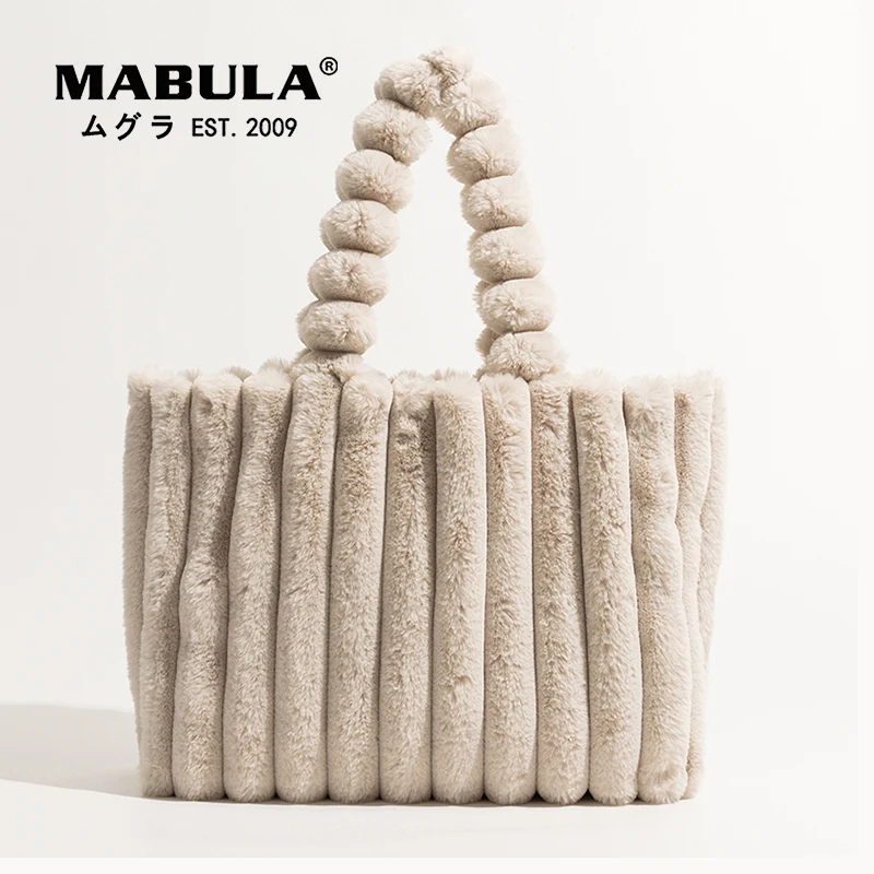 Top Trends: MABULA Brand Solid Soft Faux Fur Women Tote Handbag 2022 Stylish Pleated Underarm Shoulder Hobo Bag Fashion Winter Satchel Work Shoppable Styles