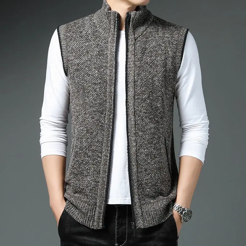 Top Trends: Autumn Winter Fashion Men Fleece Jacket Vest Zipper Cardigan Thicken Stand Collar Casual Sleeveless Knitted Slim Sweater Coats Shoppable Styles