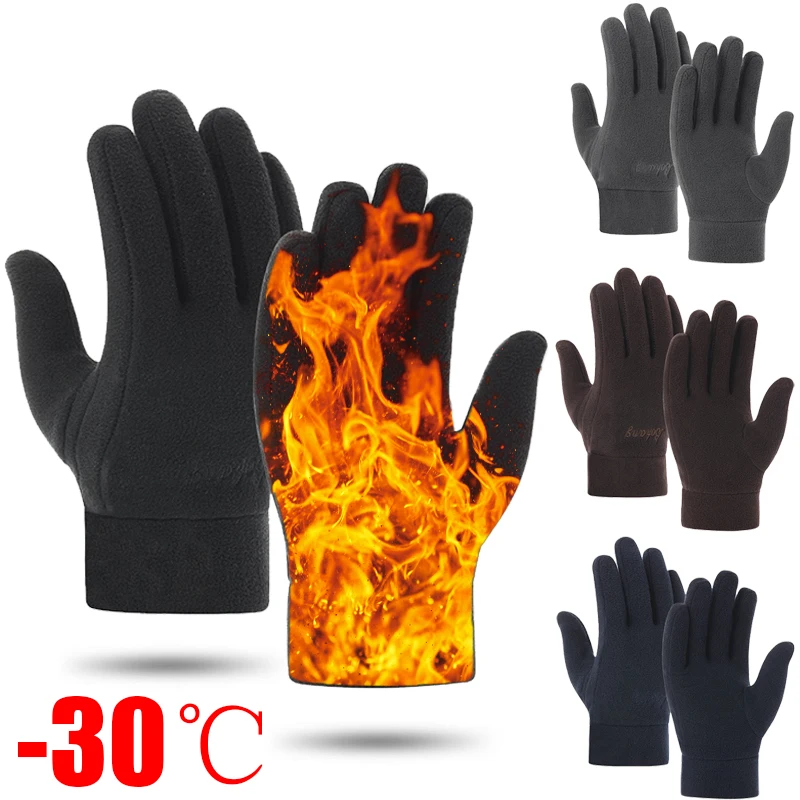 Top Trends: Winter Men Women Fleece Gloves Windproof Thicken Warm Gloves Outdoor Sports Motorcycle Cycling Warmer Thermal Plush Ski Mittens Shoppable Styles