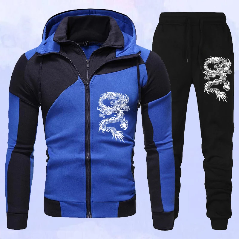 Top Trends: New Fashion Dragon Printed Mens Tracksuit Set Zipper Hoodie Suits Two Pieces Set Jogging Suits Sports Wear Shoppable Styles