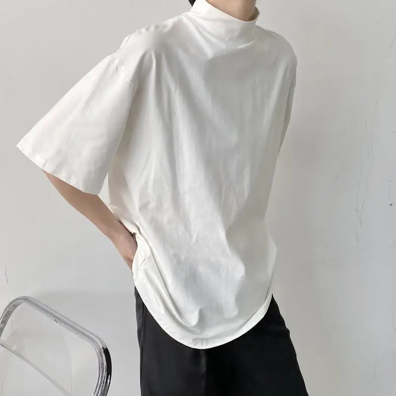 Top Trends: Turtleneck Soft Solid Short Sleeve Men Oversized Sweatshirt Fashion Korean Harajuku Casual All-match Clothing New Street Summer Shoppable Styles