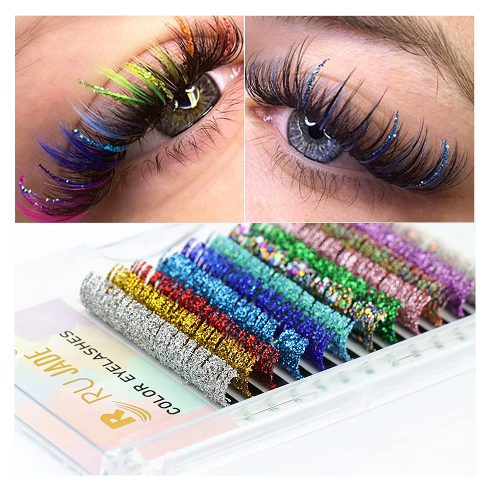 Top Trends: RUJADE Mix Color Glitter Lashes Fashion Shiny Colorful Russian Volume Individual Eyelash Extensions Colors Glitter Lashes Makeup Shoppable Styles