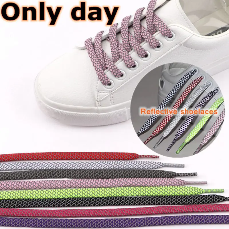 Top Trends: 1Pair Reflective Flat Shoelaces Fluorescent Sneaker Shoestrings Sports Shoelace Running Shoes Lace Adult Children Shoelaces Shoppable Styles