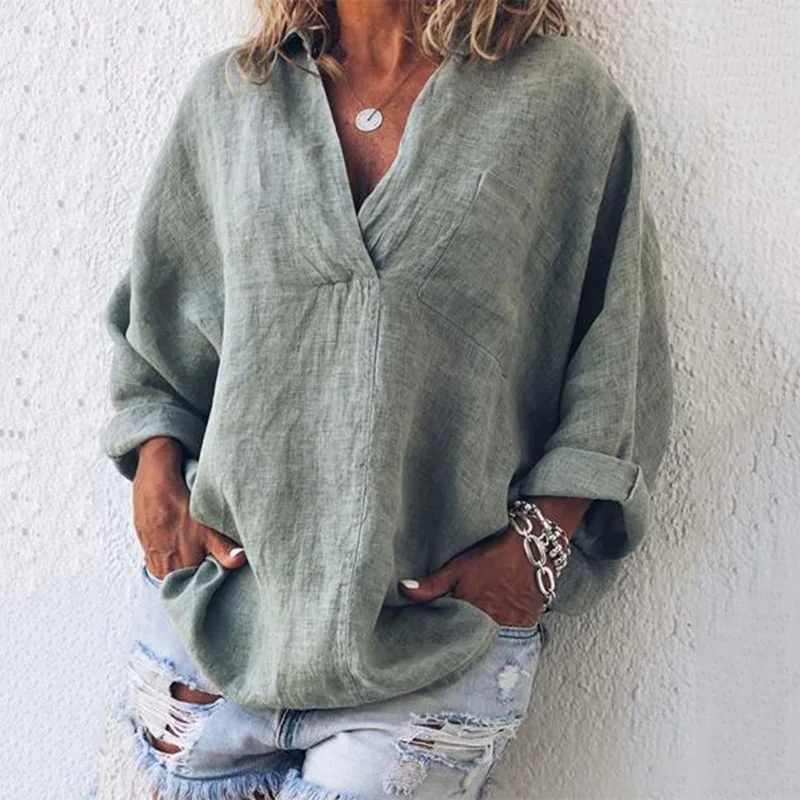 Top Trends: Clothes Plus Size Tops Fashion Women&#039;s Tunics Deep V-neck Shirts Ladies Long Sleeve Pullover Loose T-shirts Solid Color Blouses Shoppable Styles