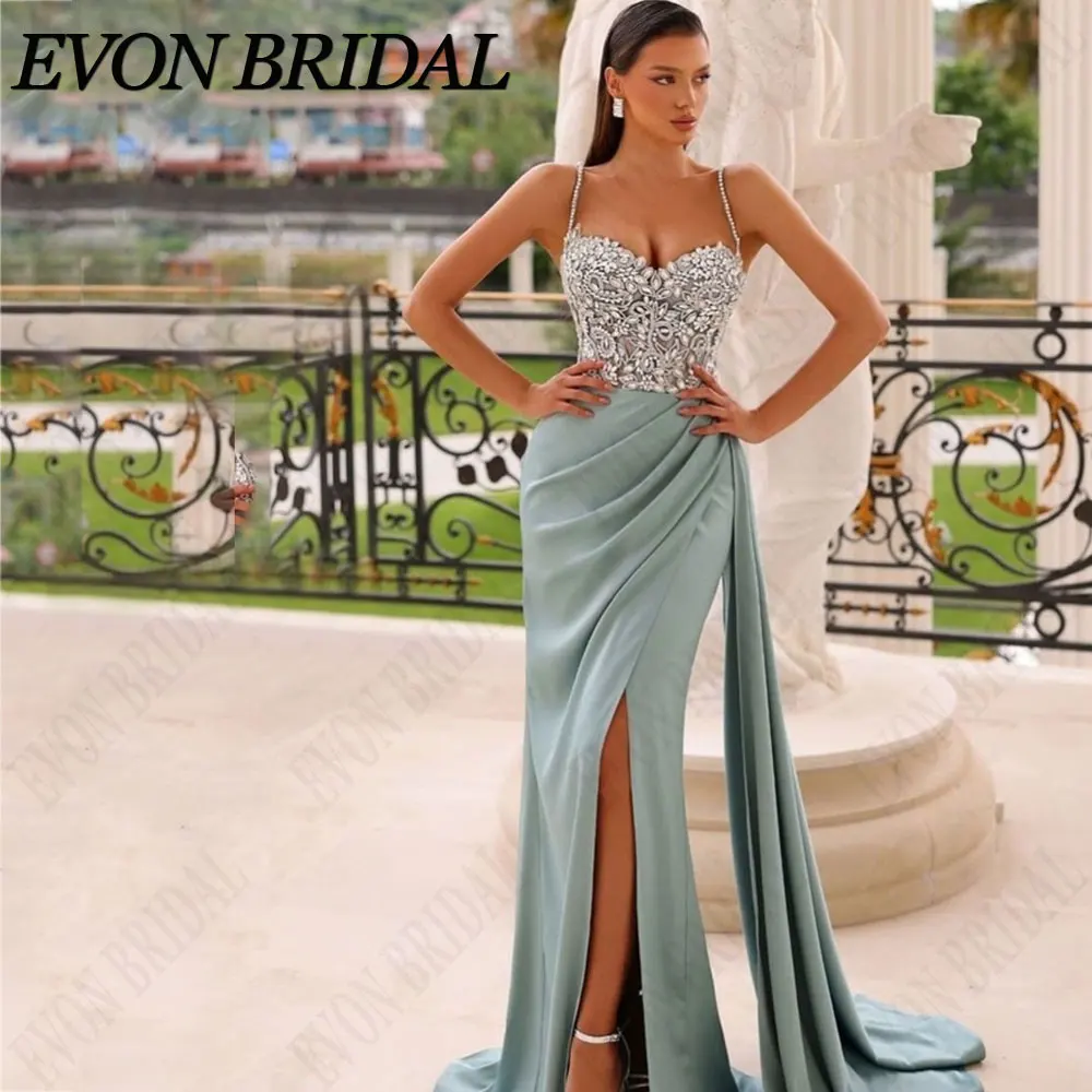 Top Trends: EVON BRIDAL Rinestone Spaghetti Straps Prom Dresses 2024 Sleeveless Backless Evening Gowns Mermaid Side Slit Vestidos De Gala Shoppable Styles