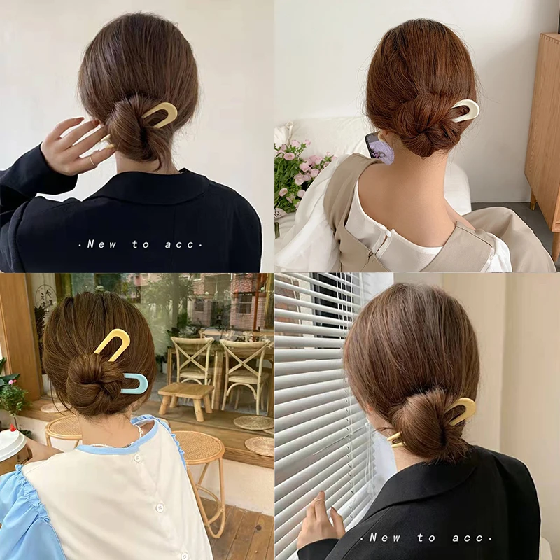 Top Trends: Fashion Candy Color Hair Sticks For Women Shell Hair Clip Pins Minimalist U Shape Girls Hairpins Hair Bun Maker Headwear Shoppable Styles - Image 2