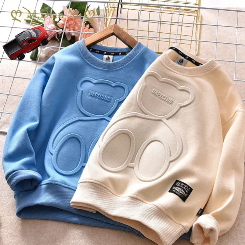 Top Trends: Spring Autumn Steel Print Bear Sweatshirt Boys Clothes Teenagers Long Sleeve Pullovers Girls Kids Cotton Tops Anime Hoodie Shoppable Styles