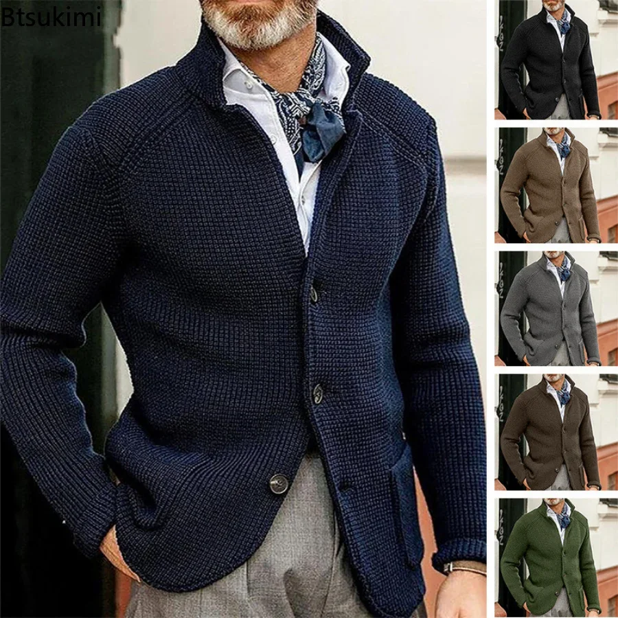 Top Trends: 2024 Men's Stand Collar Knitted Coat Long Sleeve Sweater Cardigan Jacket Solid Thick Warm Casual Cardigan Knitting Sweatercoat Shoppable Styles