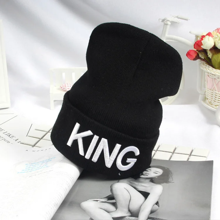 Top Trends: Hot KING QUEEN Letter Embroidery Knitted Cap Hip Hop Men Women Lovers Street Dance Bonnet Warm Hat Skullies Black White Shoppable Styles - Image 6