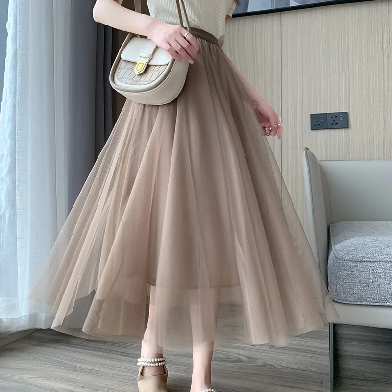 Top Trends: Spring Summer Vintage Tulle Skirt Women Elastic High Waist Mesh Skirts Long Pleated Tutu Skirt Female Jupe Longue 5731 Shoppable Styles